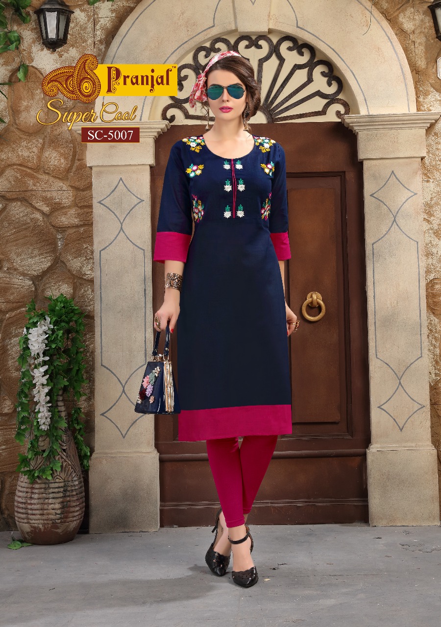 Super Cool Vol-5 By Pranjal Creation 5001 To 5009 Series Beautiful Stylish Fancy Colorful Casual Wear & Ethnic Wear Collection Cotton Slub Plain Kurtis At Wholesale Price