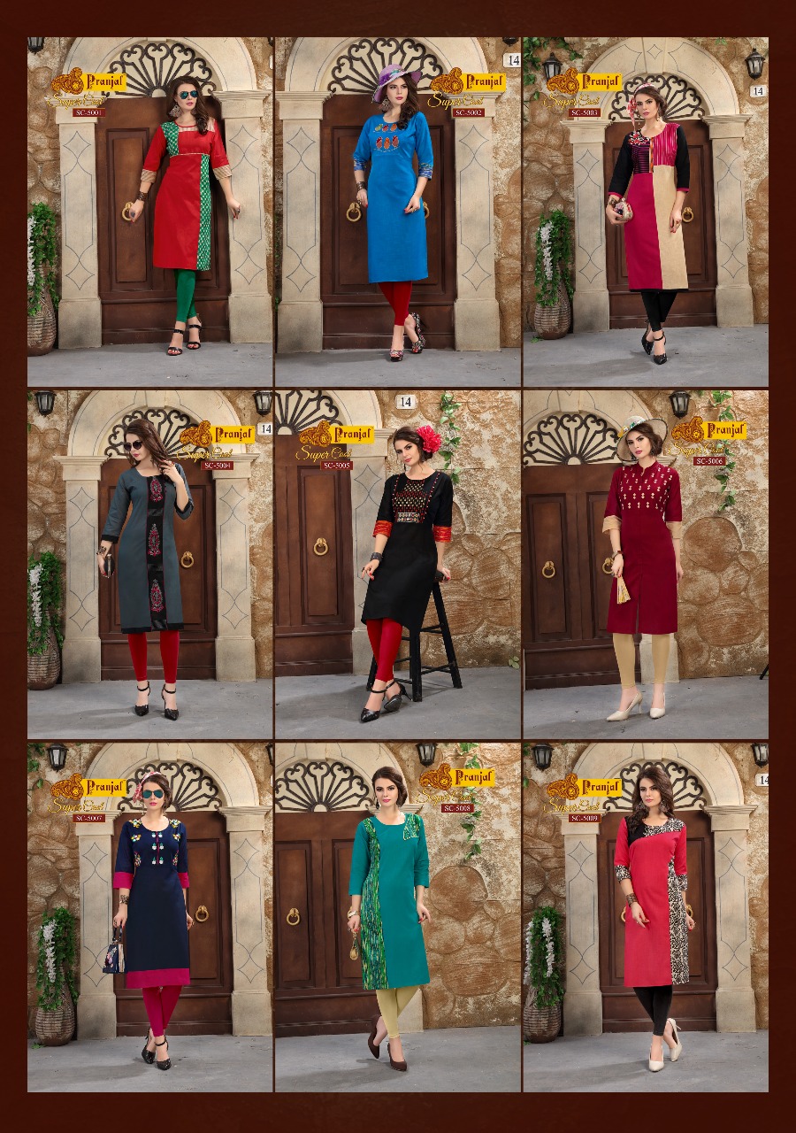 Super Cool Vol-5 By Pranjal Creation 5001 To 5009 Series Beautiful Stylish Fancy Colorful Casual Wear & Ethnic Wear Collection Cotton Slub Plain Kurtis At Wholesale Price