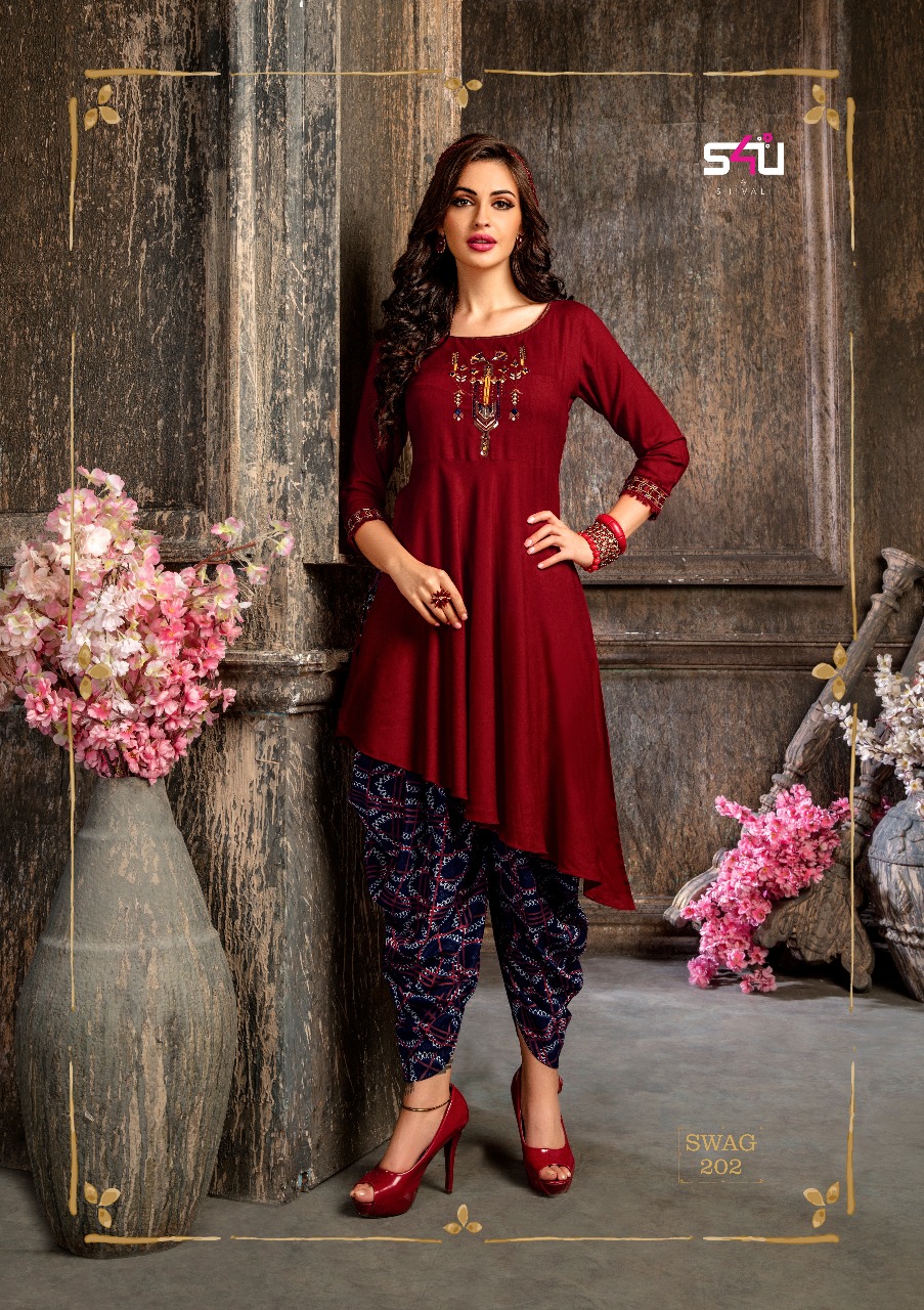 Swag Vol-2 By S4u Fashion 201 To 208 Series Designer Beautiful Stylish Fancy Colorful Casual Wear & Ethnic Wear Pure Rayon With Cotton Embroidered Kurtis At Wholesale Price