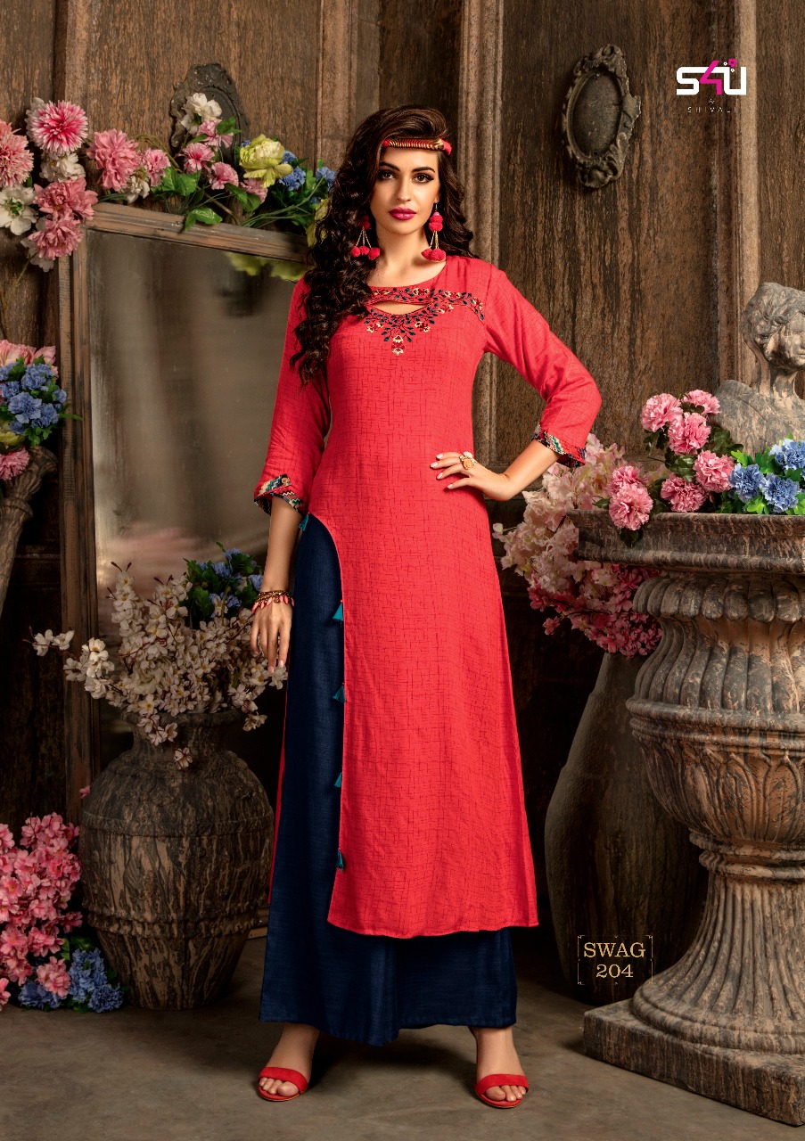 Swag Vol-2 By S4u Fashion 201 To 208 Series Designer Beautiful Stylish Fancy Colorful Casual Wear & Ethnic Wear Pure Rayon With Cotton Embroidered Kurtis At Wholesale Price