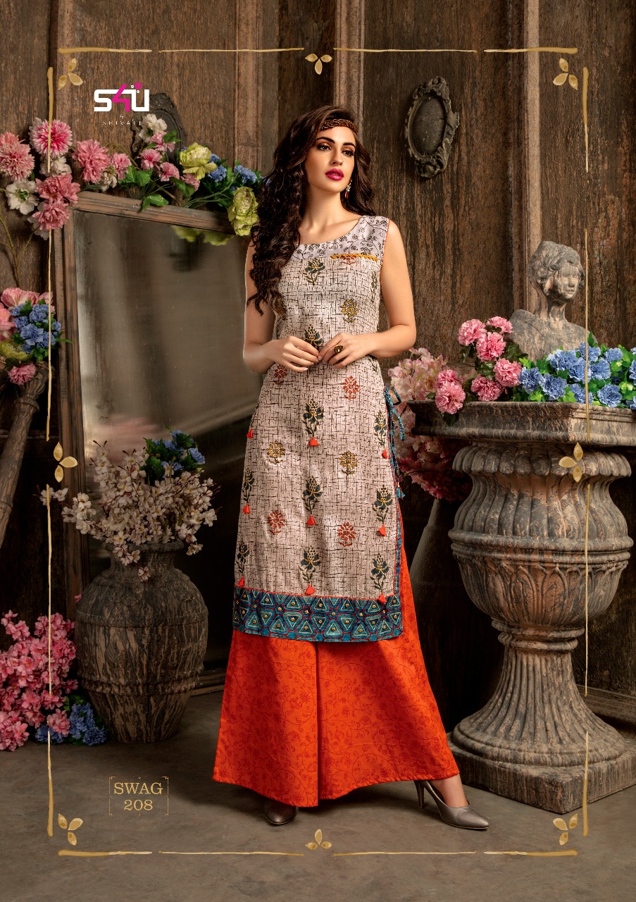 Swag Vol-2 By S4u Fashion 201 To 208 Series Designer Beautiful Stylish Fancy Colorful Casual Wear & Ethnic Wear Pure Rayon With Cotton Embroidered Kurtis At Wholesale Price