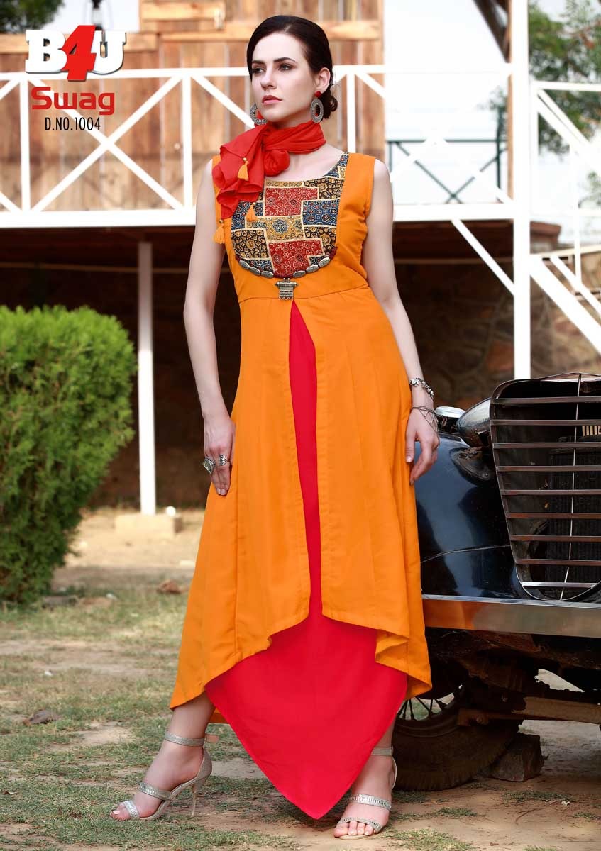 Swag By B4u 1001 To 1007 Series Designer Beautiful Stylish Fancy Colorful Casual Wear & Ethnic Wear Fancy Printed Kurtis At Wholesale Price