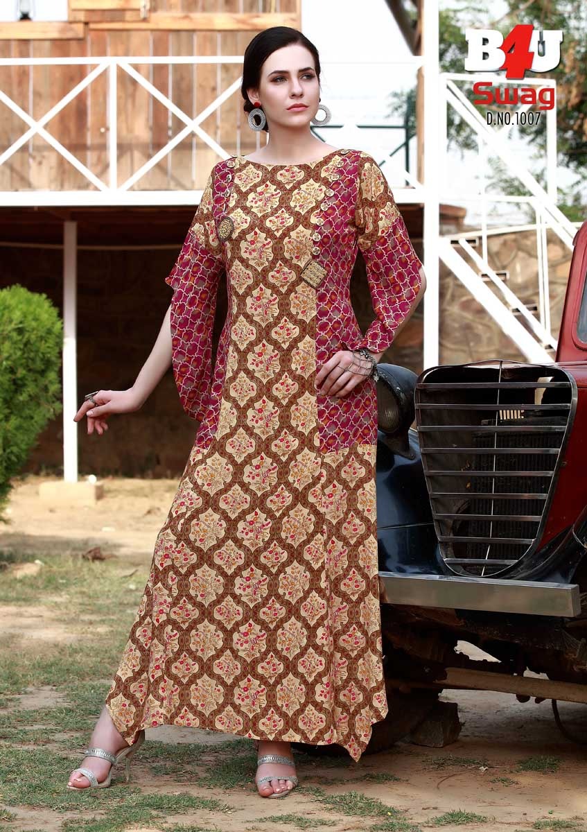 Swag By B4u 1001 To 1007 Series Designer Beautiful Stylish Fancy Colorful Casual Wear & Ethnic Wear Fancy Printed Kurtis At Wholesale Price