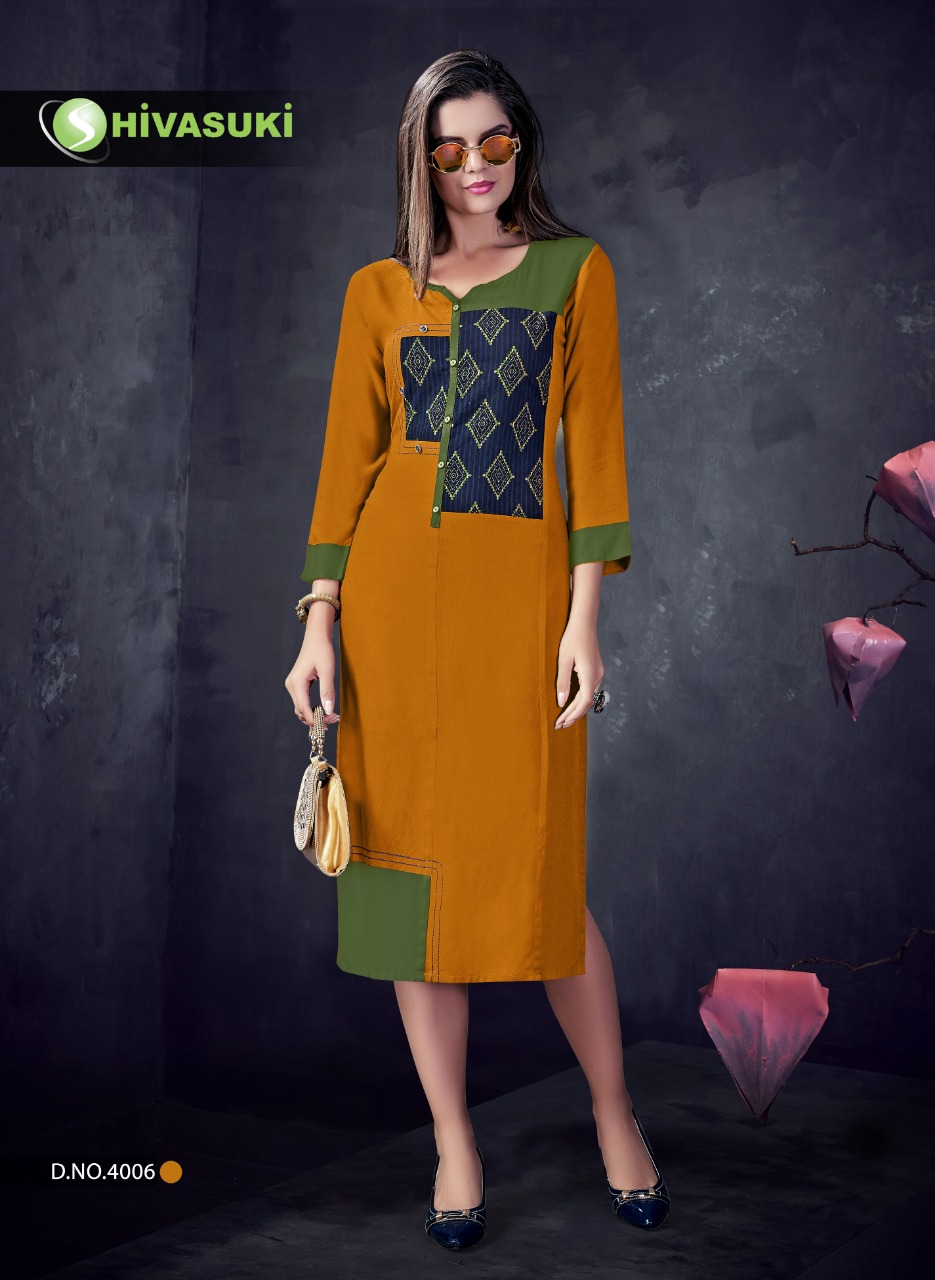 Swara Vol-4 By Shivasuki 4001 To 4008 Series Beautiful Colorful Stylish Fancy Casual Wear & Ethnic Wear & Ready To Wear Rayon Printed Kurtis At Wholesale Price