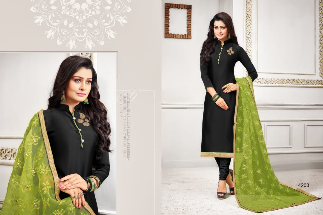 Swarovski By Rr Fashion 4201 To 4212 Series Beautiful Suits Stylish Fancy Colorful Party Wear & Ethnic Wear Collection Satin Georgette Embroidered Dresses At Wholesale Price