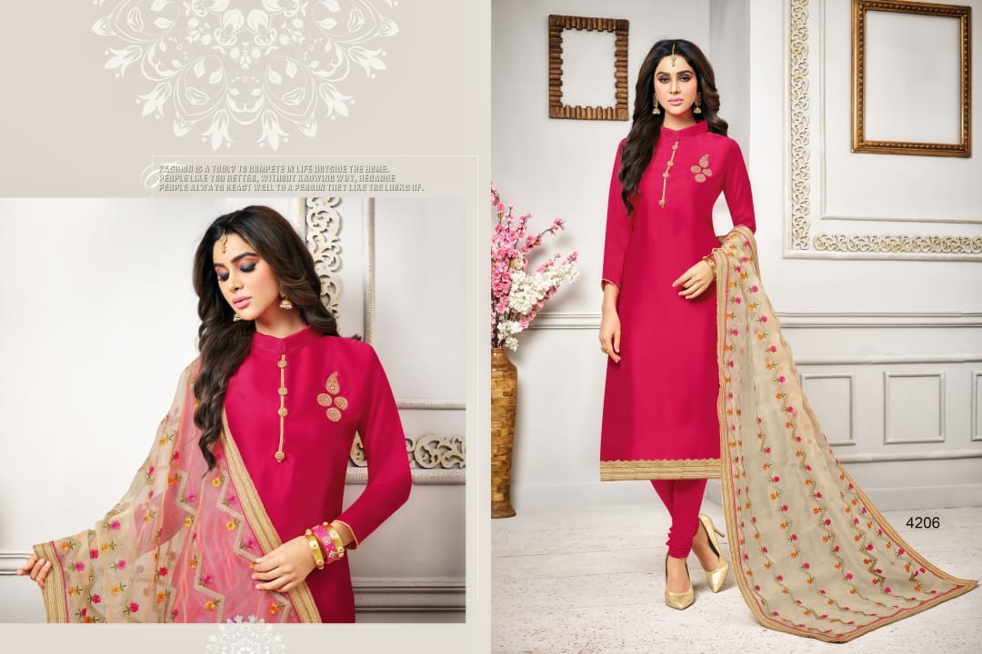 Swarovski By Rr Fashion 4201 To 4212 Series Beautiful Suits Stylish Fancy Colorful Party Wear & Ethnic Wear Collection Satin Georgette Embroidered Dresses At Wholesale Price
