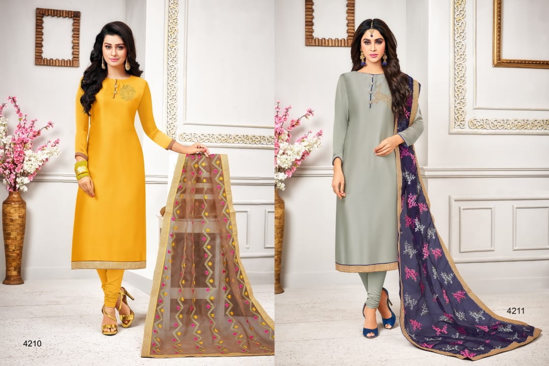 Swarovski By Rr Fashion 4201 To 4212 Series Beautiful Suits Stylish Fancy Colorful Party Wear & Ethnic Wear Collection Satin Georgette Embroidered Dresses At Wholesale Price