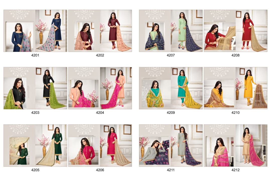 Swarovski By Rr Fashion 4201 To 4212 Series Beautiful Suits Stylish Fancy Colorful Party Wear & Ethnic Wear Collection Satin Georgette Embroidered Dresses At Wholesale Price