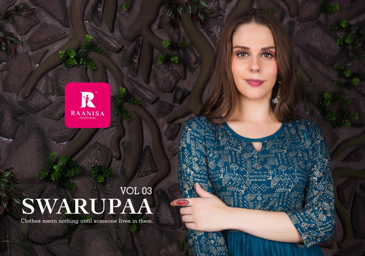 Swarupaa Vol-3 By Ranisa 001 To 008 Series Beautiful Stylish Fancy Colorful Casual Wear & Ethnic Wear Heay Rayon Slub With Gold Foil Print Kurtis At Wholesale Price