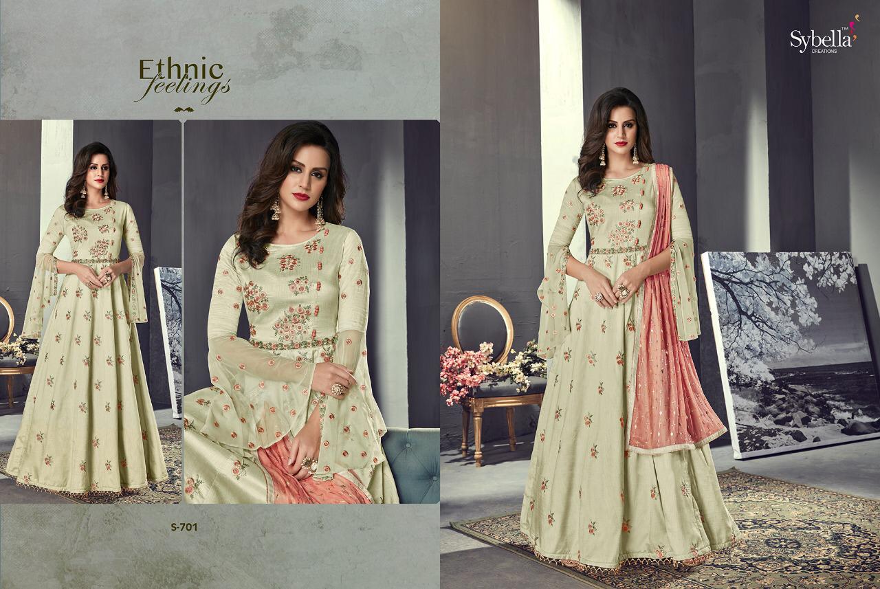 Sybella S-701 By Sybella Creations 701 To 706 Series Bollywood Beautiful Stylish Designer Heavy Embroidered Occasional Wear Party Wear Tussar Silk Dresses At Wholesale Price