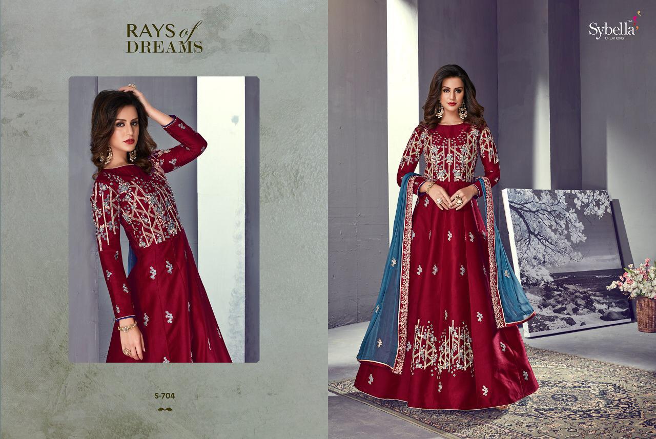 Sybella S-701 By Sybella Creations 701 To 706 Series Bollywood Beautiful Stylish Designer Heavy Embroidered Occasional Wear Party Wear Tussar Silk Dresses At Wholesale Price