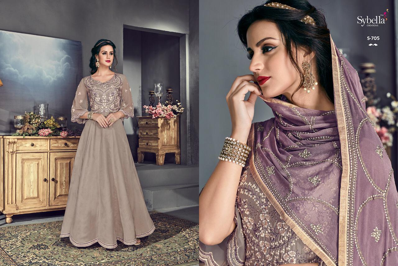 Sybella S-701 By Sybella Creations 701 To 706 Series Bollywood Beautiful Stylish Designer Heavy Embroidered Occasional Wear Party Wear Tussar Silk Dresses At Wholesale Price