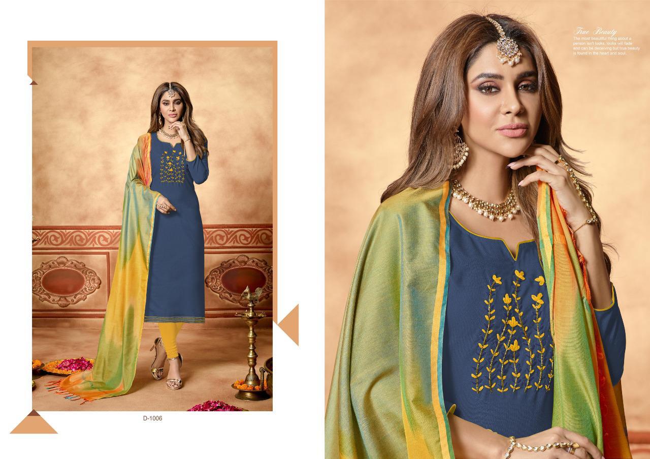 Tai Dai By Amrut Varsha Creation 1001 To 1010 Series Beautiful Suits Stylish Fancy Colorful Casual Wear & Ethnic Wear & Ready To Wear Heavy Cotton Slub With Handwork Dresses At Wholesale Price