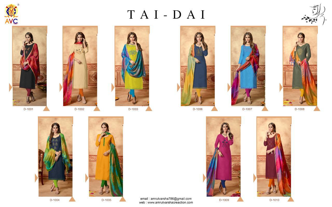 Tai Dai By Amrut Varsha Creation 1001 To 1010 Series Beautiful Suits Stylish Fancy Colorful Casual Wear & Ethnic Wear & Ready To Wear Heavy Cotton Slub With Handwork Dresses At Wholesale Price