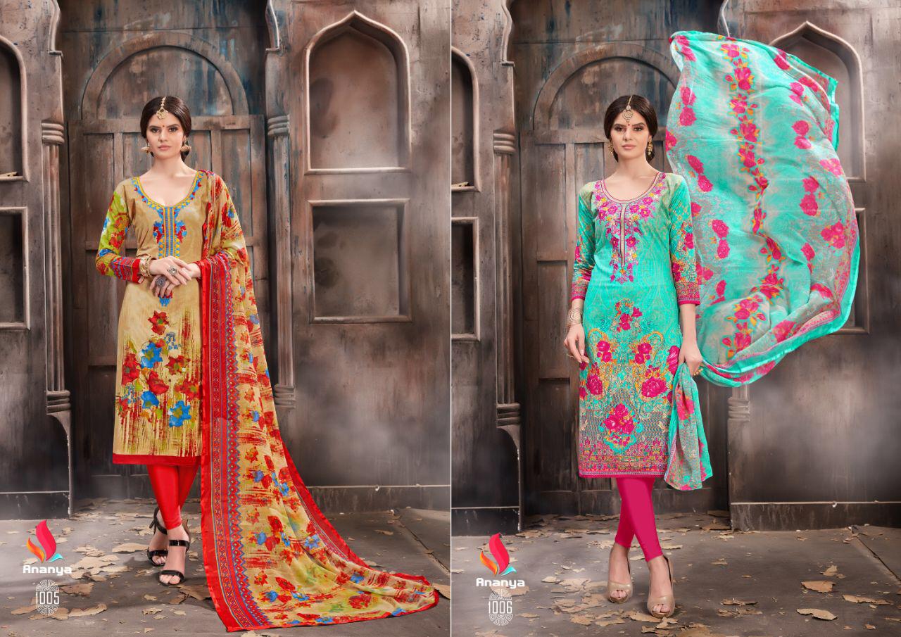 Tania By Ananya 1001 To 1010 Series Beautiful Winter Collection Suits Stylish Fancy Colorful Casual Wear & Ethnic Wear Pure Cotton Cambric Dresses At Wholesale Price