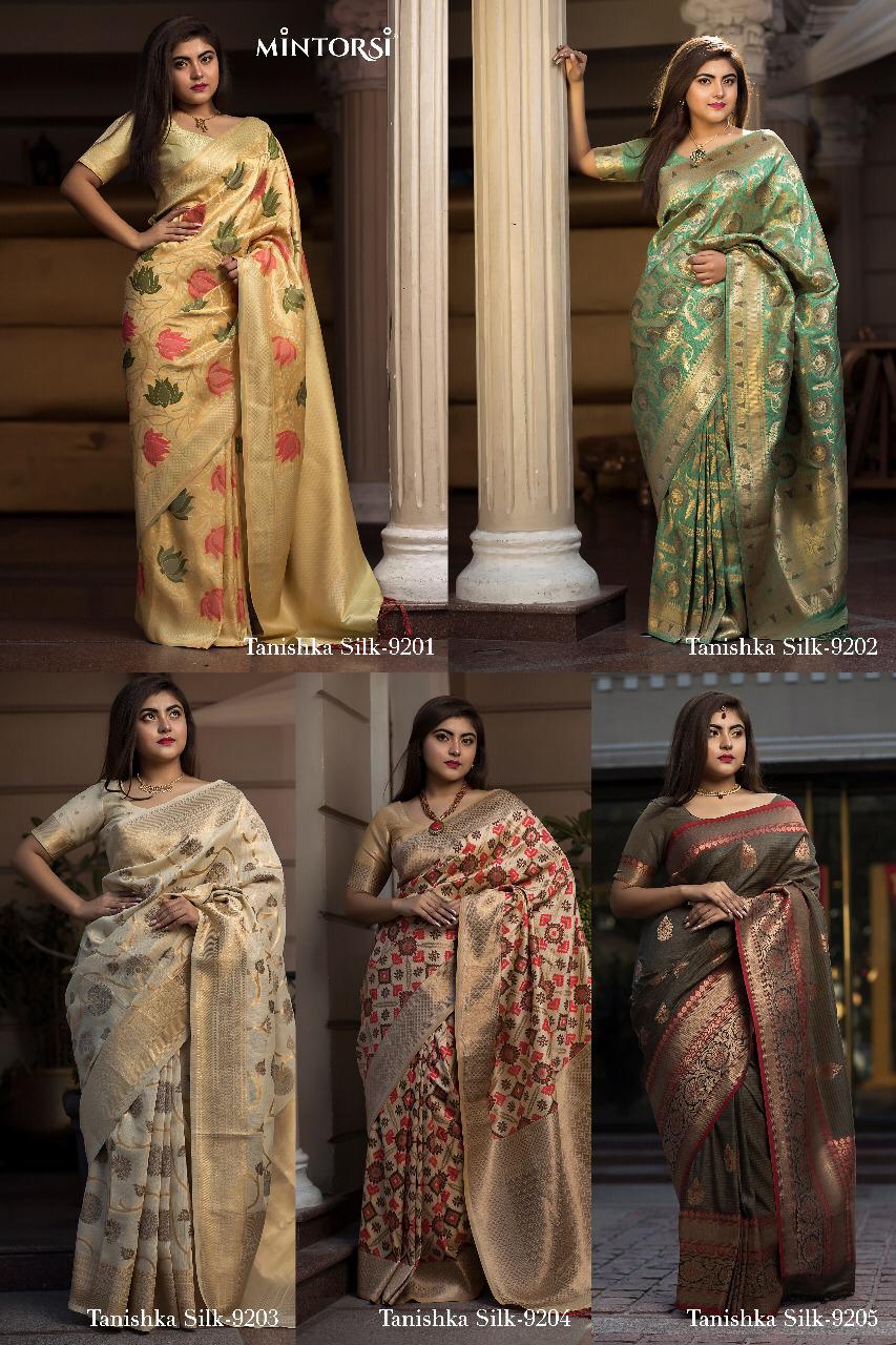 Tanishka Silk By Mintorsi 9201 To 9205 Series Designer Beautiful Indian Traditional Wear Colorful Fancy Party Wear & Occasional Wear Banarasi Silk Sarees At Wholesale Price
