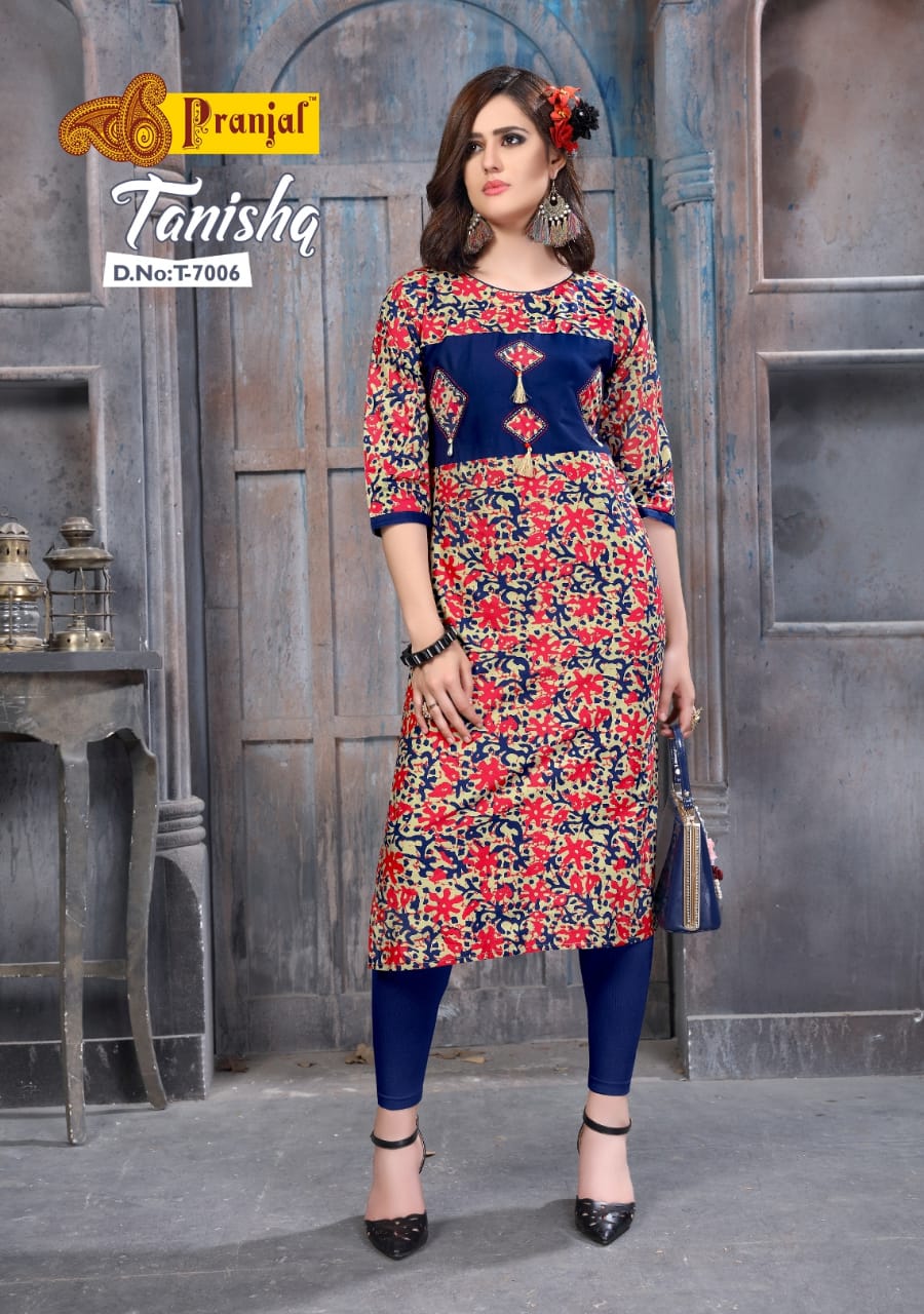 Tanishq Vol-7 By Pranjal Creation 7001 To 7009 Series Stylish Beautiful Fancy Colorful Casual Wear & Ready To Wear & Ethnic Wear Cotton Printed Kurtis At Wholesale Price