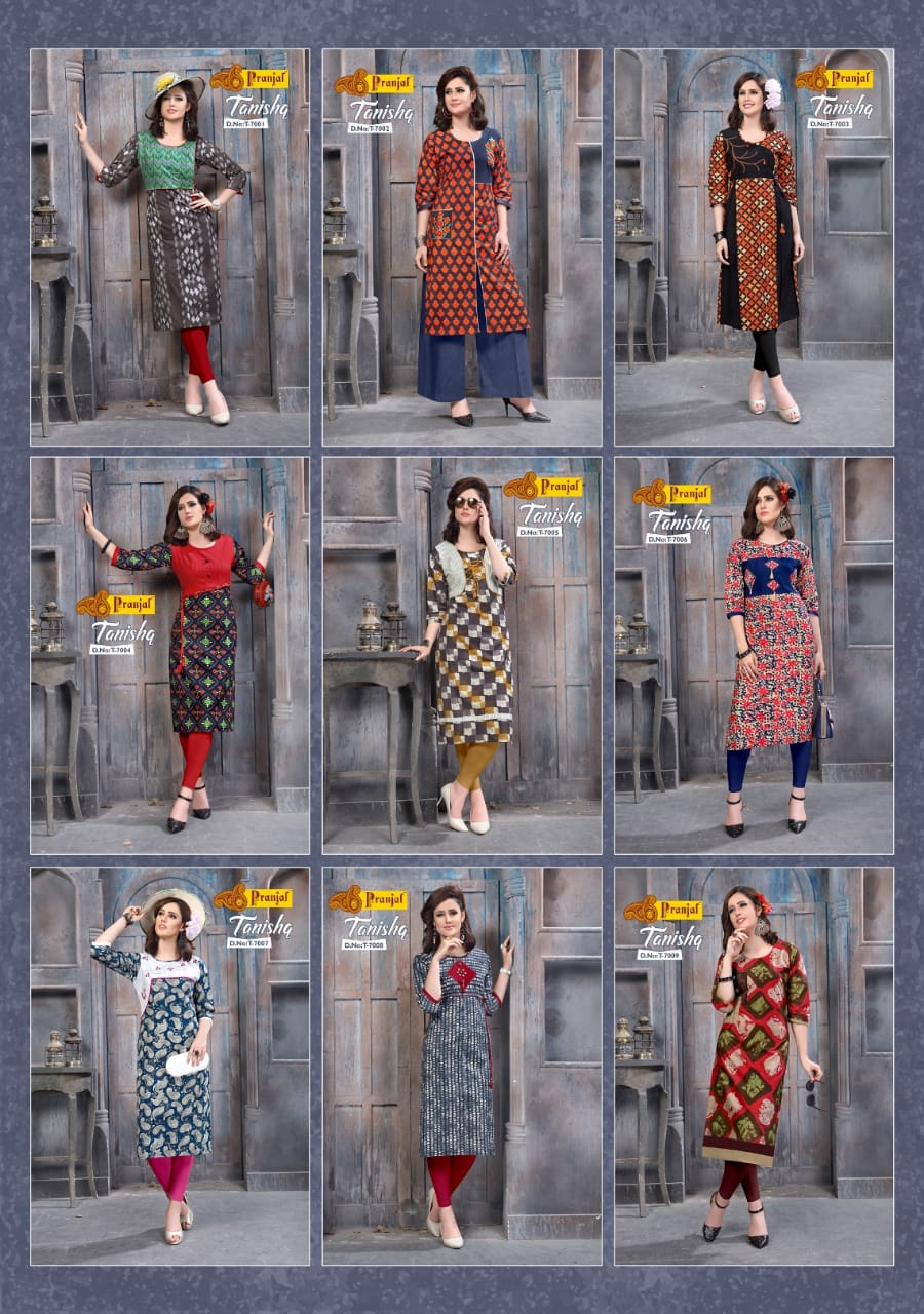 Tanishq Vol-7 By Pranjal Creation 7001 To 7009 Series Stylish Beautiful Fancy Colorful Casual Wear & Ready To Wear & Ethnic Wear Cotton Printed Kurtis At Wholesale Price