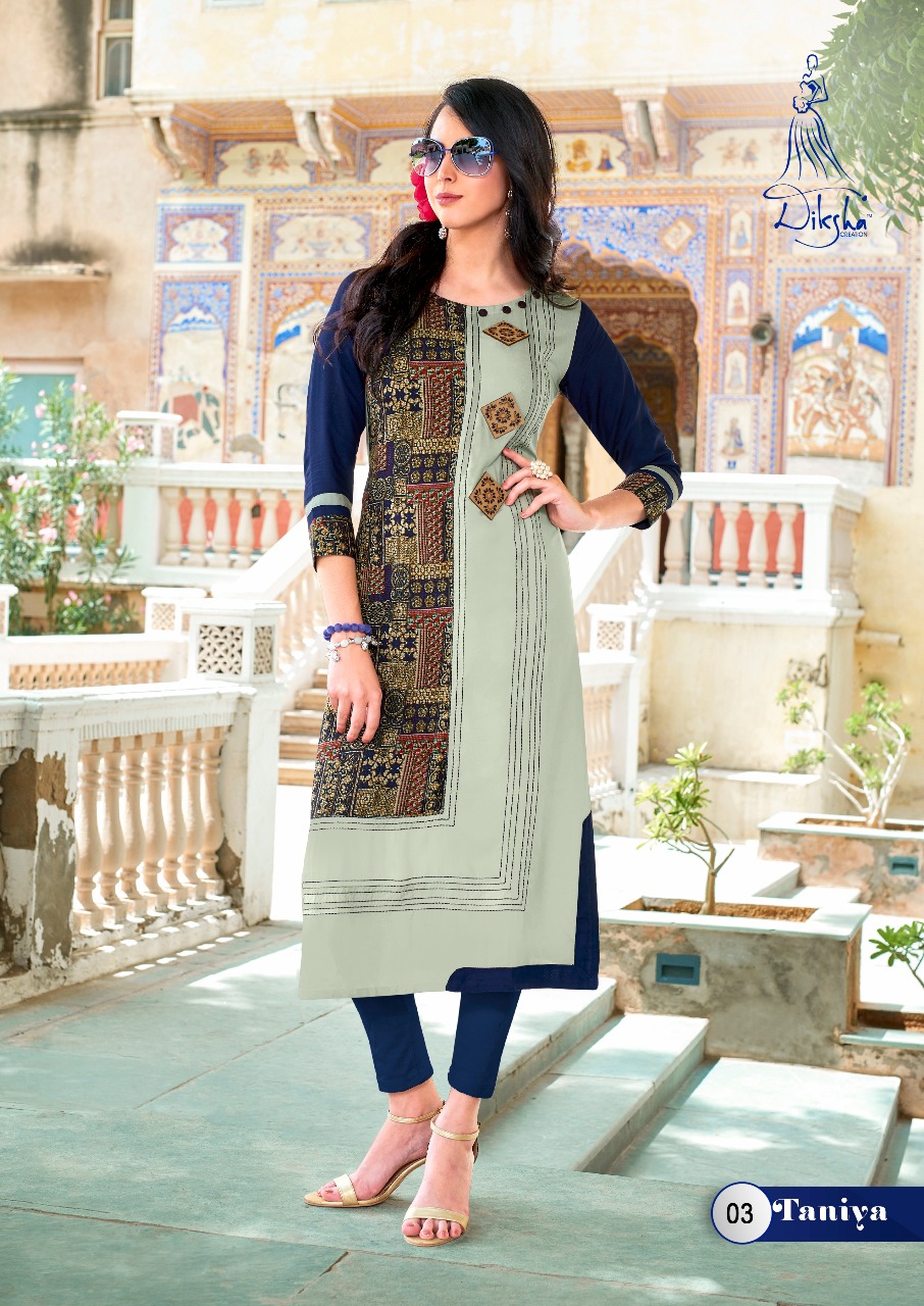 Taniya Vol-1 By Diksha Creation 01 To 14 Series Beautiful Colorful Stylish Fancy Casual Wear & Ethnic Wear & Ready To Wear Muslin & Rayon Kurtis At Wholesale Price