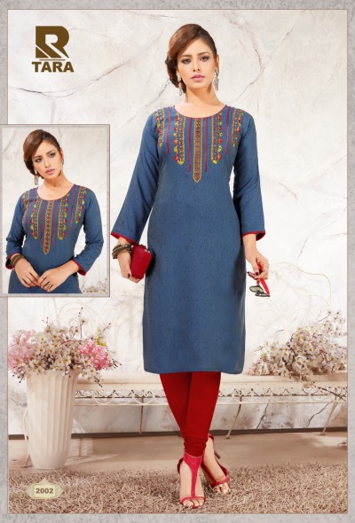 Tara By Raashi 2001 To 2012 Series Beautiful Stylish Fancy Colorful Casual Wear & Ethnic Wear & Ready To Wear Rayon Black Icon Embroidery Kurtis At Wholesale Price