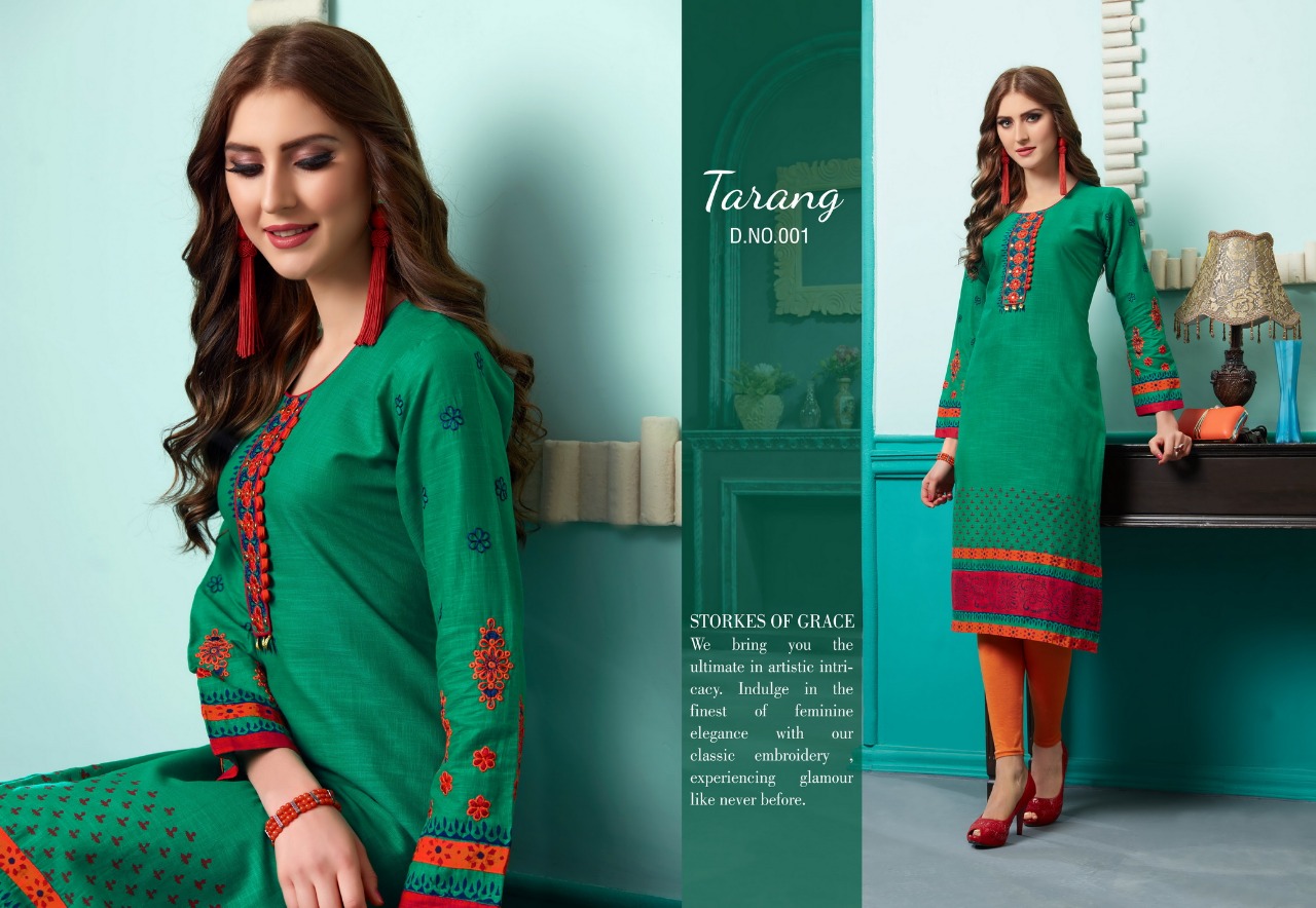 Tarang By Kayna 001 To 013 Series Beautiful Stylish Colorful Fancy Party Wear & Ethnic Wear & Ready To Wear Cotton Slub Kurtis At Wholesale Price