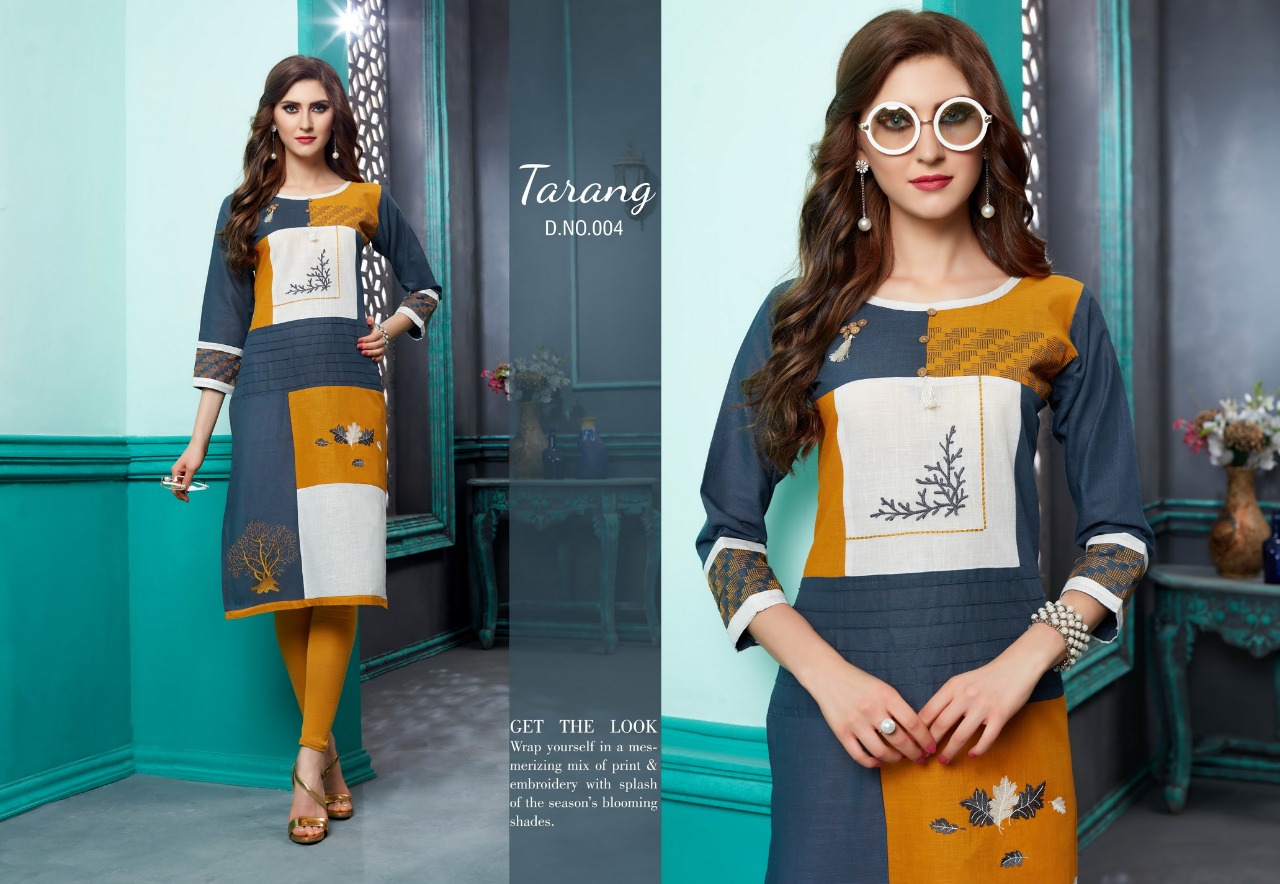Tarang By Kayna 001 To 013 Series Beautiful Stylish Colorful Fancy Party Wear & Ethnic Wear & Ready To Wear Cotton Slub Kurtis At Wholesale Price