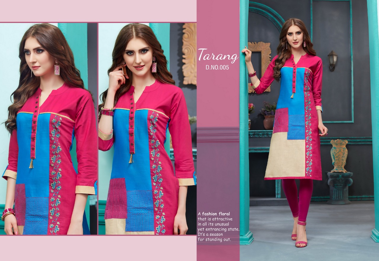 Tarang By Kayna 001 To 013 Series Beautiful Stylish Colorful Fancy Party Wear & Ethnic Wear & Ready To Wear Cotton Slub Kurtis At Wholesale Price