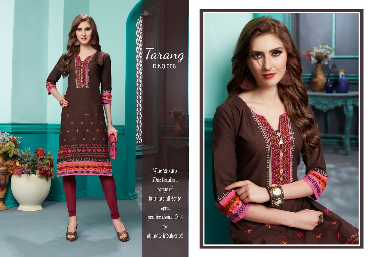 Tarang By Kayna 001 To 013 Series Beautiful Stylish Colorful Fancy Party Wear & Ethnic Wear & Ready To Wear Cotton Slub Kurtis At Wholesale Price
