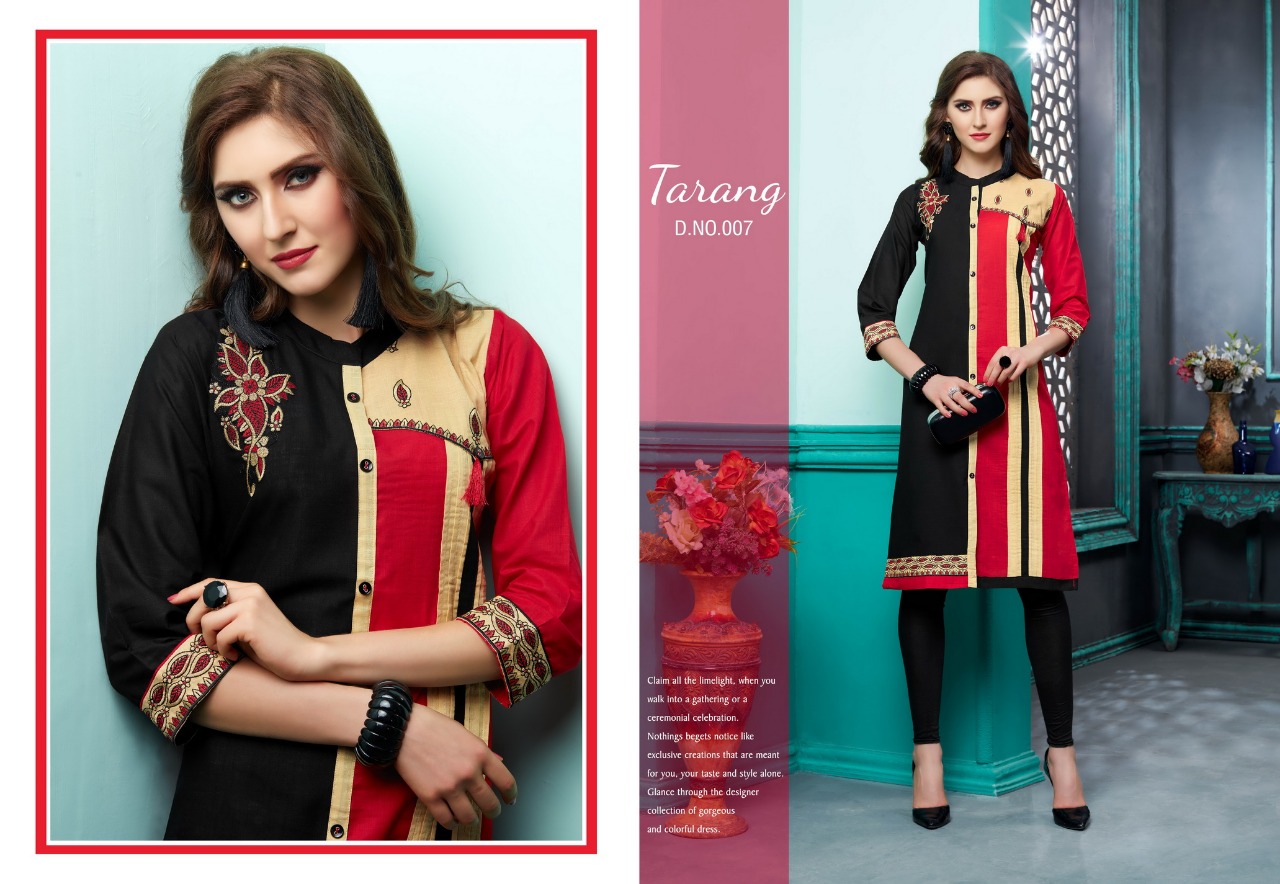Tarang By Kayna 001 To 013 Series Beautiful Stylish Colorful Fancy Party Wear & Ethnic Wear & Ready To Wear Cotton Slub Kurtis At Wholesale Price