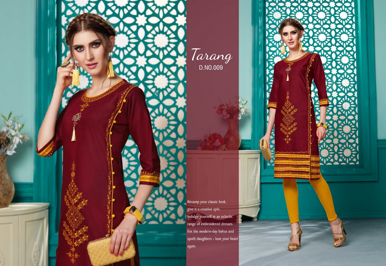 Tarang By Kayna 001 To 013 Series Beautiful Stylish Colorful Fancy Party Wear & Ethnic Wear & Ready To Wear Cotton Slub Kurtis At Wholesale Price