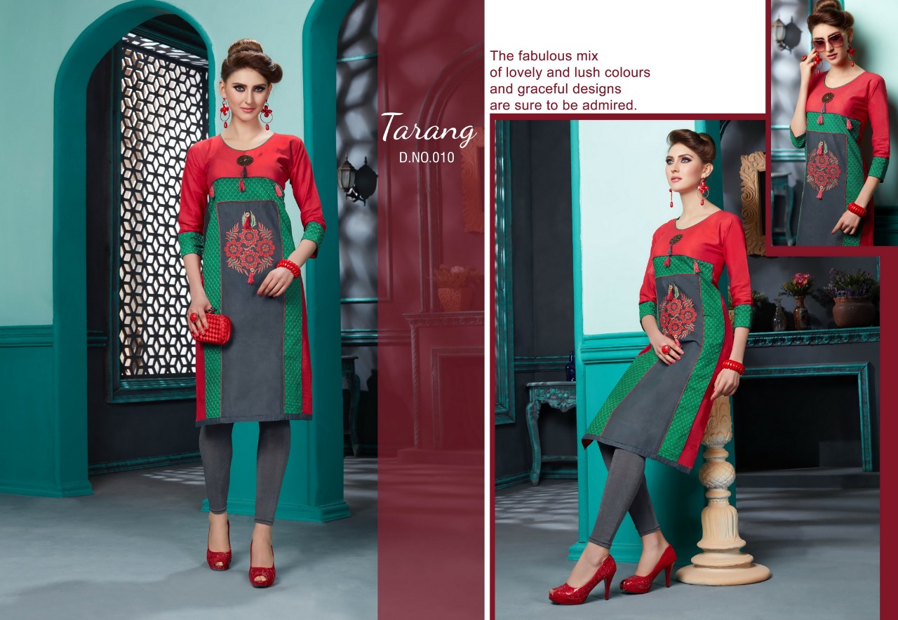 Tarang By Kayna 001 To 013 Series Beautiful Stylish Colorful Fancy Party Wear & Ethnic Wear & Ready To Wear Cotton Slub Kurtis At Wholesale Price