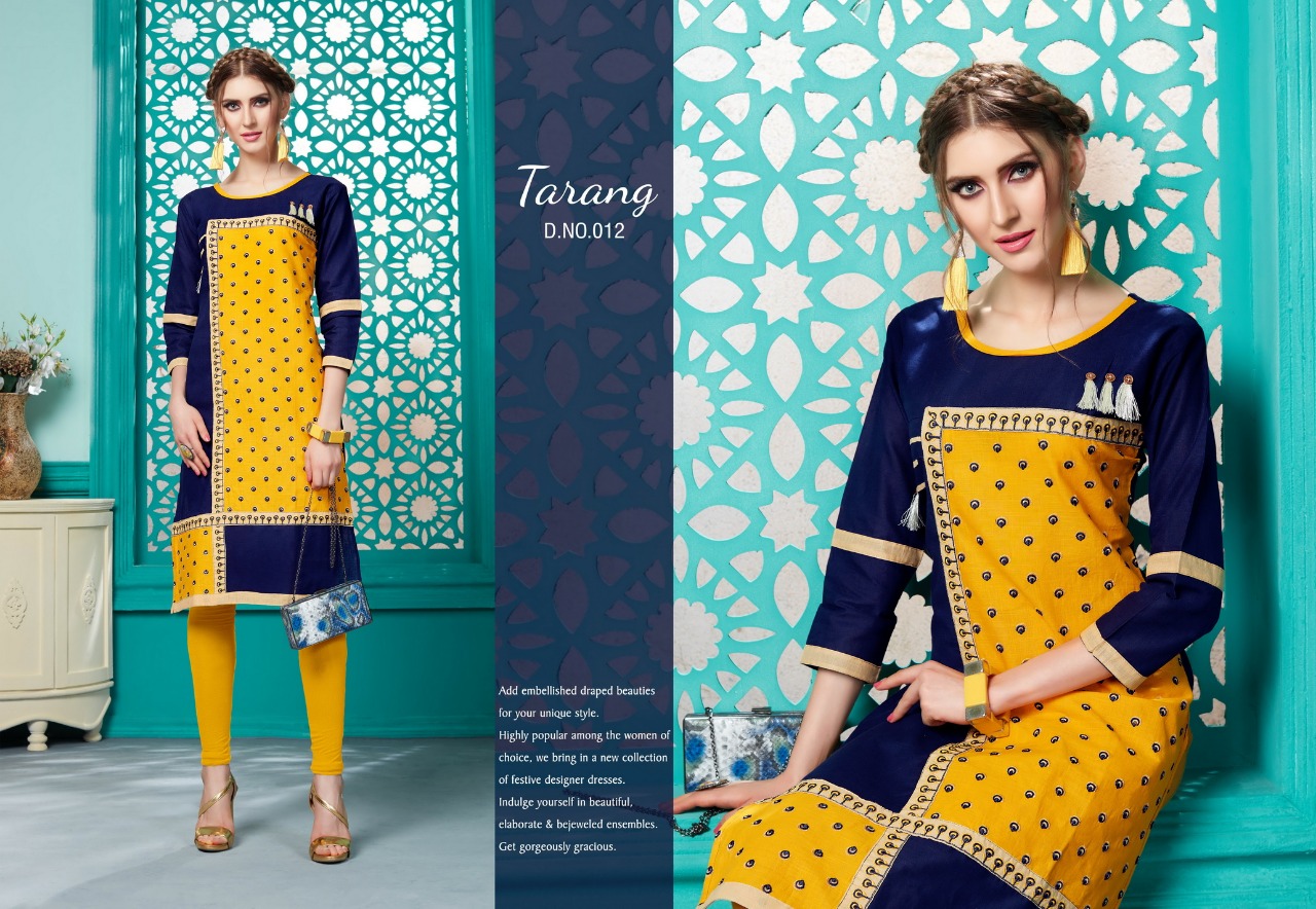 Tarang By Kayna 001 To 013 Series Beautiful Stylish Colorful Fancy Party Wear & Ethnic Wear & Ready To Wear Cotton Slub Kurtis At Wholesale Price