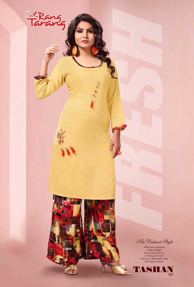 Tashan By Tarang 101 To 110 Series Stylish Fancy Beautiful Colorful Casual Wear & Ethnic Wear Rayon Printed Kurtis At Wholesale Price