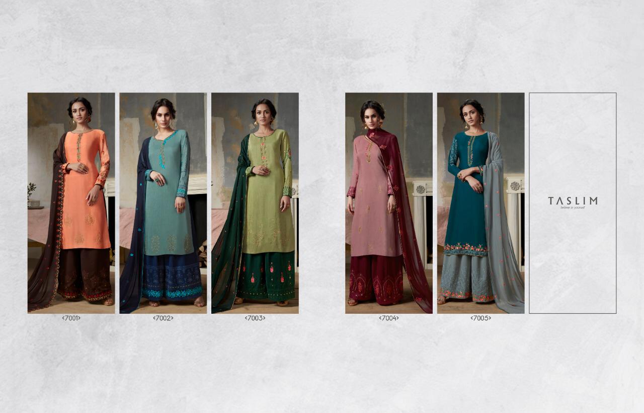 Taslim Vol-7 By Fashid Wholesale 7001 To 7005 Series Indian Traditional Wear Collection Beautiful Stylish Fancy Colorful Party Wear & Occasional Wear Pure Viscose Upada Silk With Heavy Work Dresses At Wholesale Price