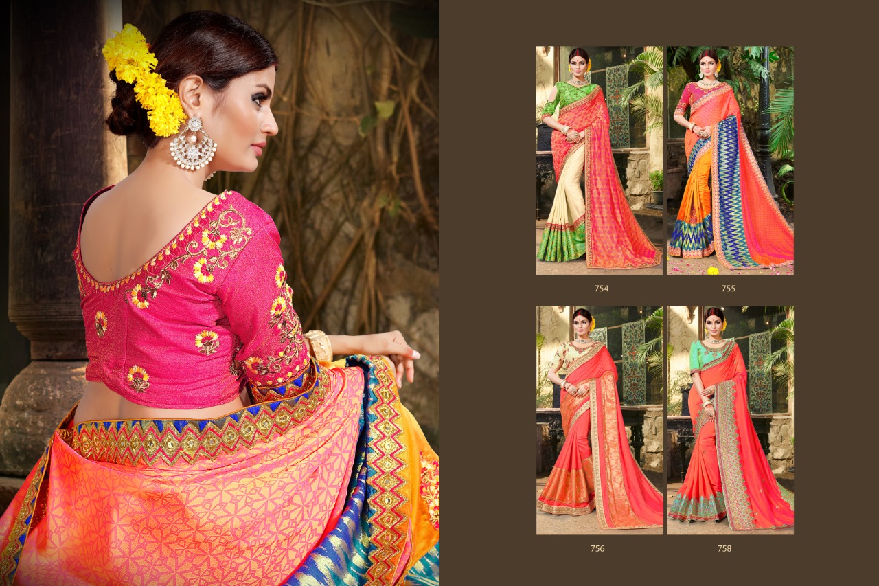 Tathastu By Aasvaa 754 To 758 Series Indian Traditional Wear Collection Beautiful Stylish Fancy Colorful Party Wear & Ethnic Wear Line Pure Jacquard/ Georgette Sarees At Wholesale Price
