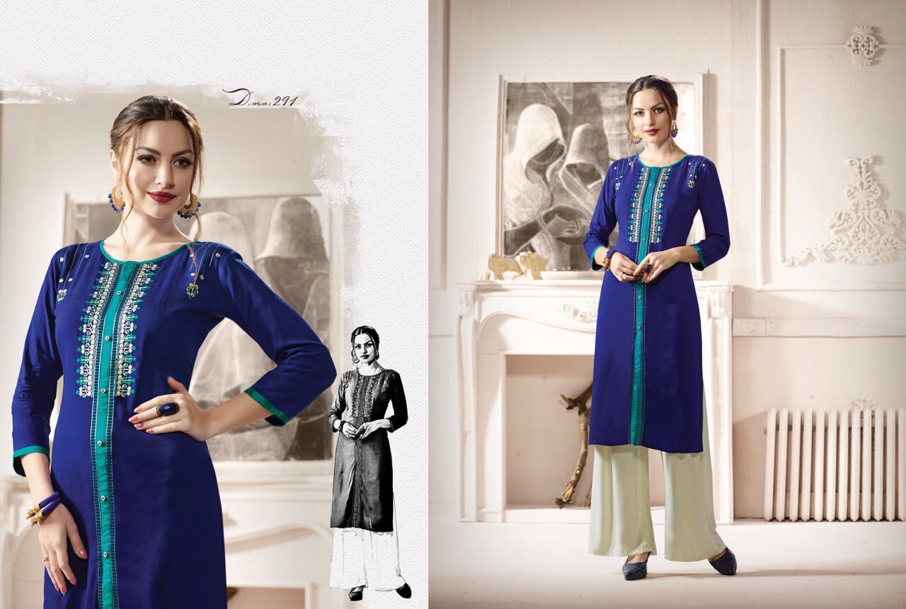 Tattoo By Kajree Fashion 291 To 300 Series Designer Beautiful Stylish Fancy Colorful Party Wear & Ethnic Wear & Ready To Wear Rayon Printed Kurtis At Wholesale Price