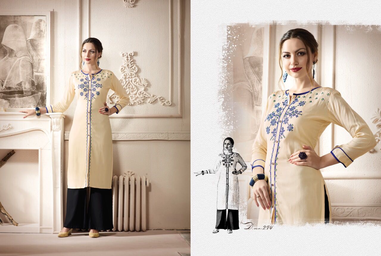 Tattoo By Kajree Fashion 291 To 300 Series Designer Beautiful Stylish Fancy Colorful Party Wear & Ethnic Wear & Ready To Wear Rayon Printed Kurtis At Wholesale Price