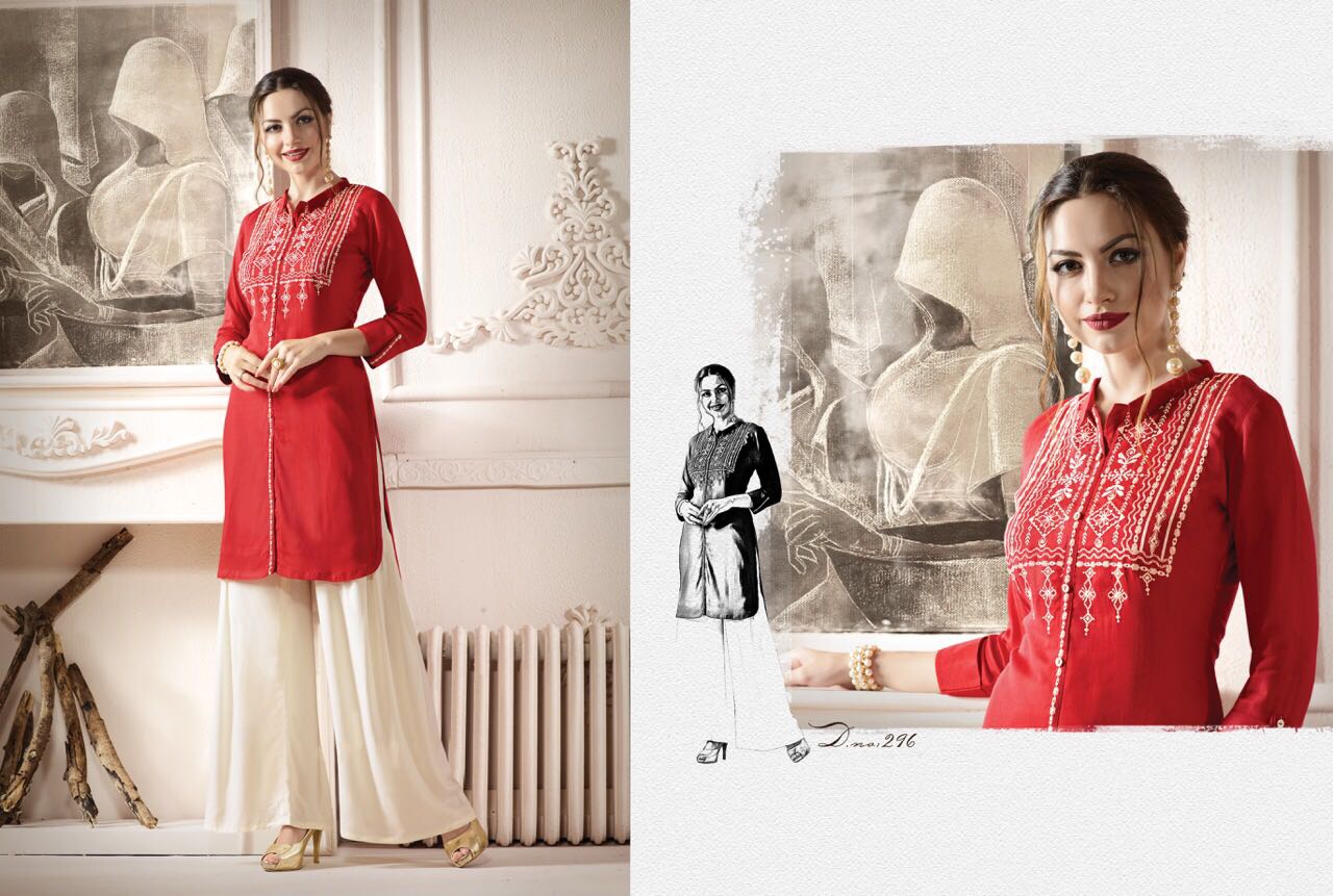 Tattoo By Kajree Fashion 291 To 300 Series Designer Beautiful Stylish Fancy Colorful Party Wear & Ethnic Wear & Ready To Wear Rayon Printed Kurtis At Wholesale Price
