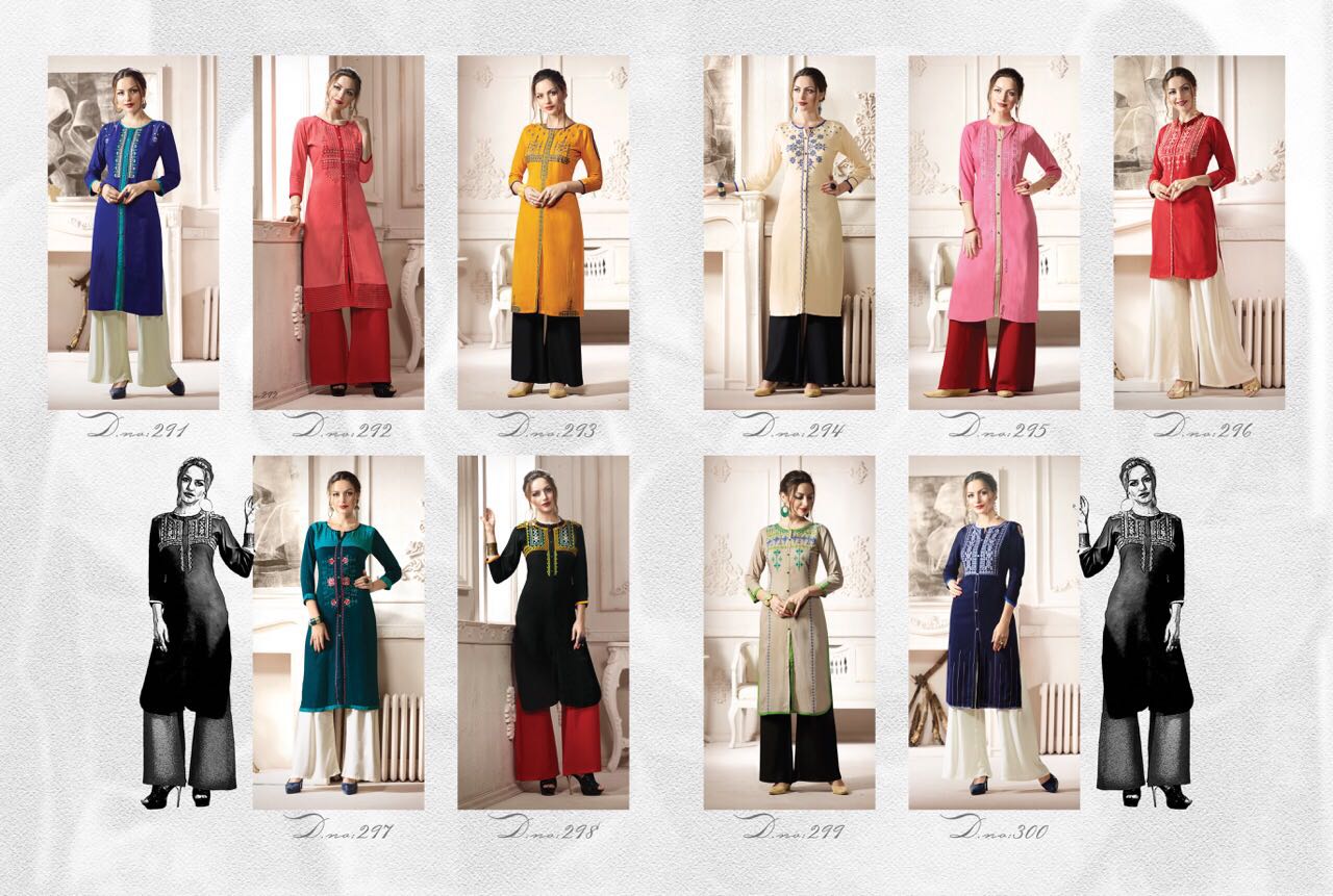 Tattoo By Kajree Fashion 291 To 300 Series Designer Beautiful Stylish Fancy Colorful Party Wear & Ethnic Wear & Ready To Wear Rayon Printed Kurtis At Wholesale Price