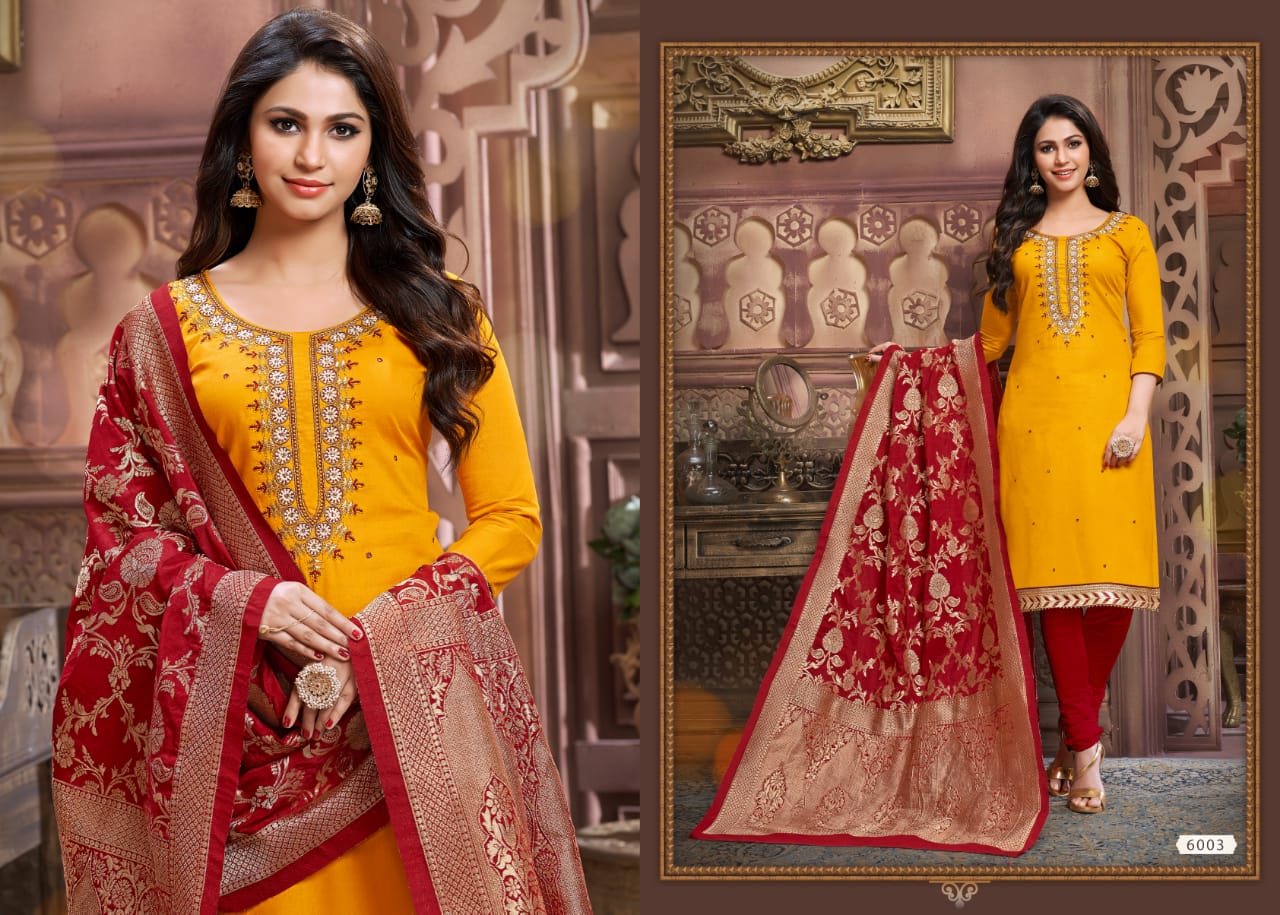 Tazin Vol-5 By Utsav Suits 6001 To 6006 Designer Suits Beautiful Stylish Colorful Fancy Party Wear & Occasional Wear Glace Cotton Embroidered Dresses At Wholesale Price