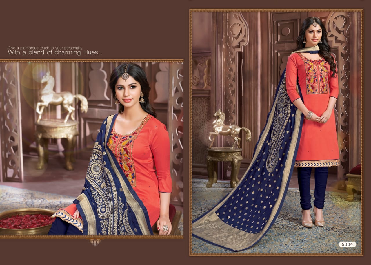 Tazin Vol-5 By Utsav Suits 6001 To 6006 Designer Suits Beautiful Stylish Colorful Fancy Party Wear & Occasional Wear Glace Cotton Embroidered Dresses At Wholesale Price
