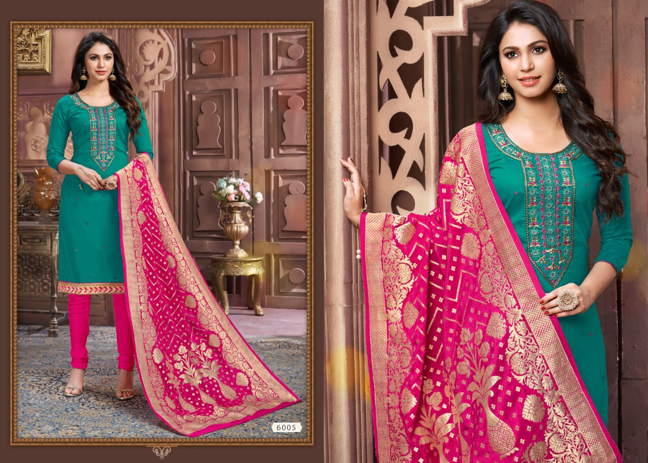 Tazin Vol-5 By Utsav Suits 6001 To 6006 Designer Suits Beautiful Stylish Colorful Fancy Party Wear & Occasional Wear Glace Cotton Embroidered Dresses At Wholesale Price