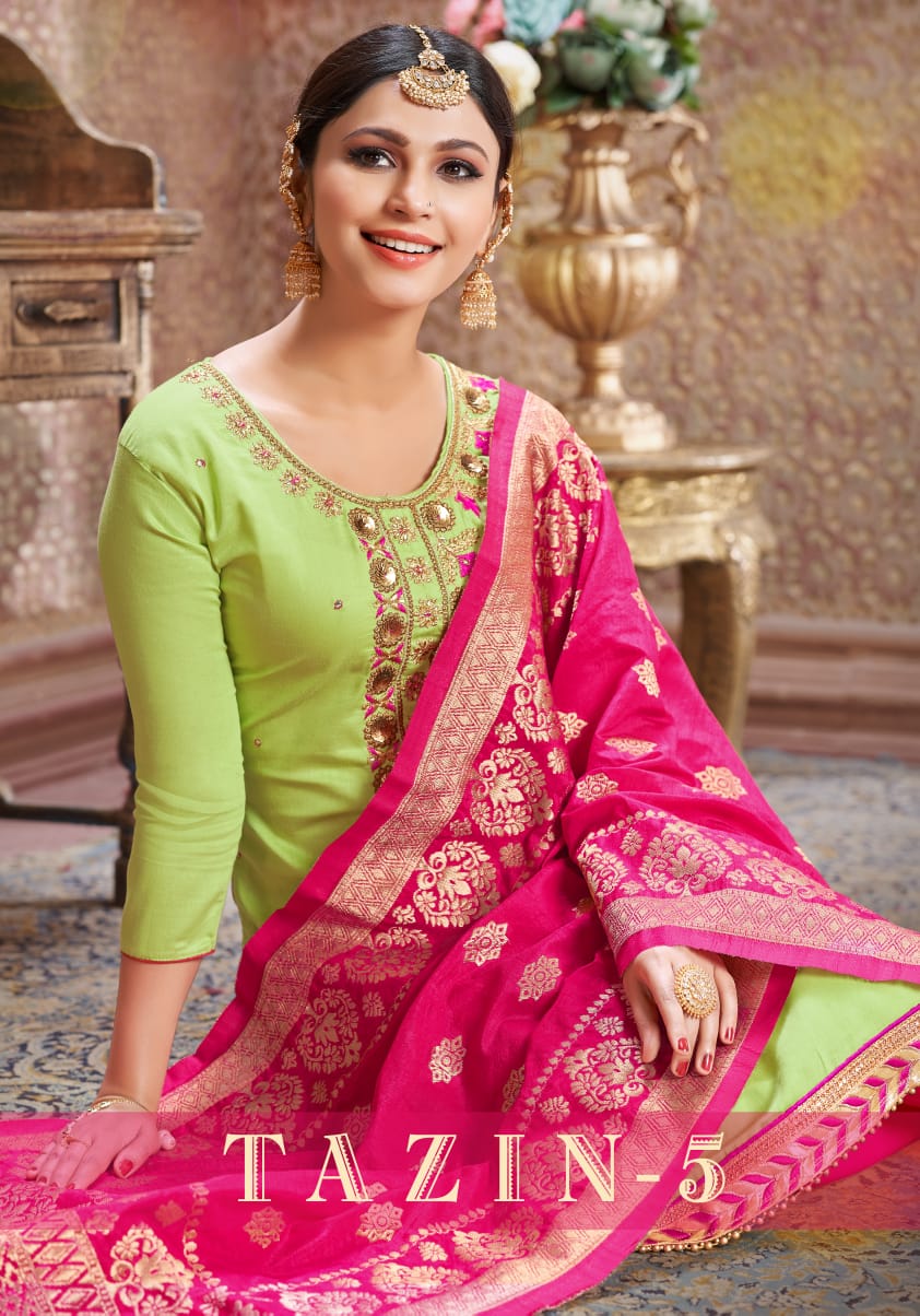 Tazin Vol-5 By Utsav Suits 6001 To 6006 Designer Suits Beautiful Stylish Colorful Fancy Party Wear & Occasional Wear Glace Cotton Embroidered Dresses At Wholesale Price