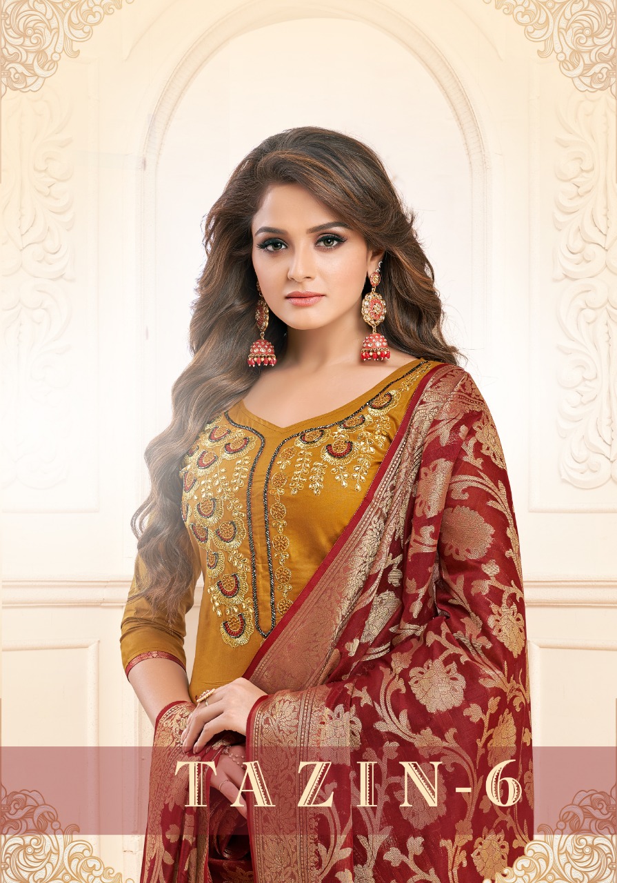 Tazin Vol-6 By Utsav Suits 6101 To 6106 Designer Beautiful Fancy Colorful Stylish Wedding Wear Collection Party Wear & Occasional Wear Glaze Cotton Embroidered Dresses At Wholesale Price