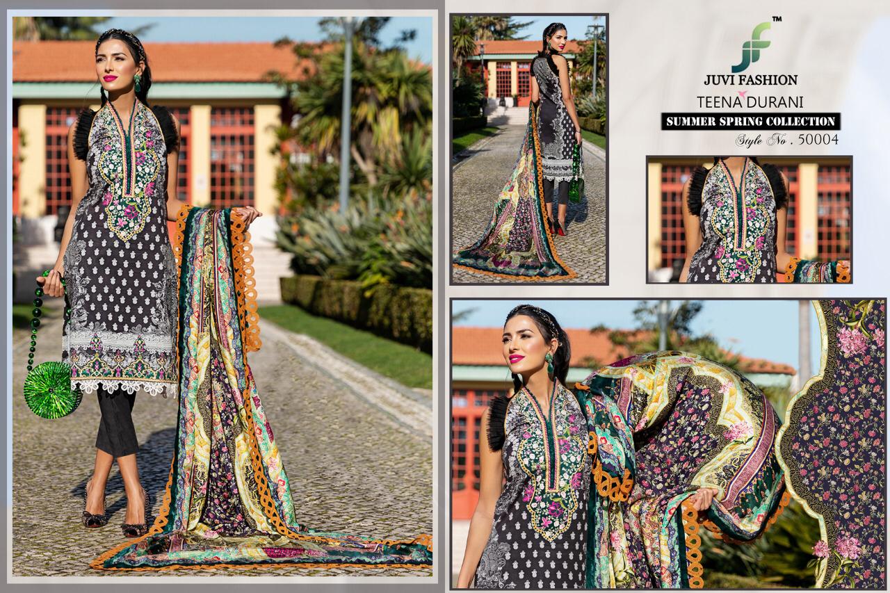Teena Durina By Juvi Fashion 50001 To 50006 Series Designer Pakistani Suits Beautiful Fancy Stylish Colorful Party Wear & Occasional Wear Pure Cambric Cotton With Self Embroidery & Handwork Dresses At Wholesale Price