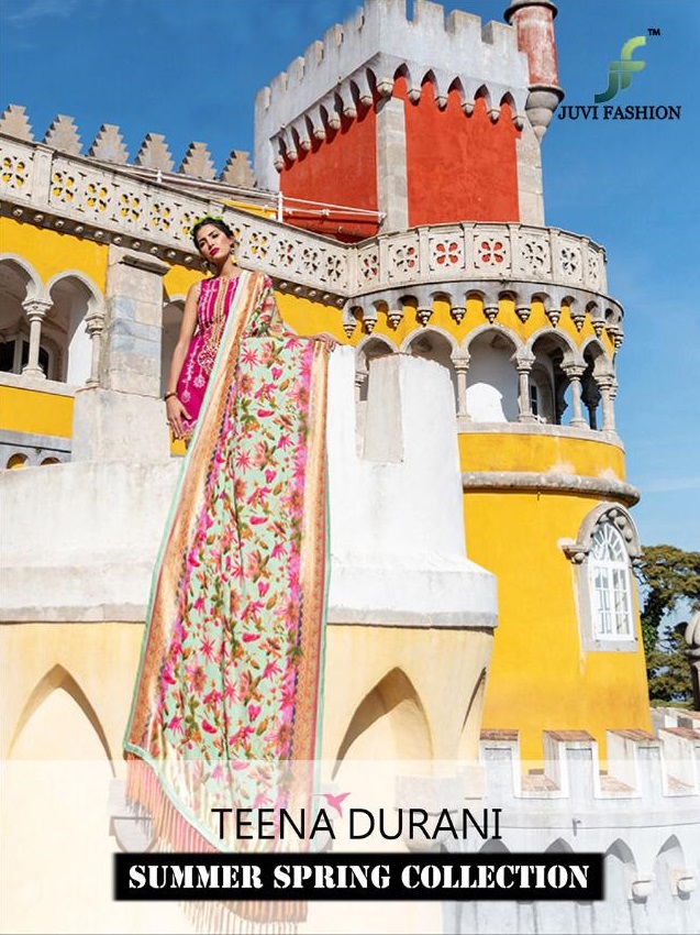 Teena Durina By Juvi Fashion 50001 To 50006 Series Designer Pakistani Suits Beautiful Fancy Stylish Colorful Party Wear & Occasional Wear Pure Cambric Cotton With Self Embroidery & Handwork Dresses At Wholesale Price