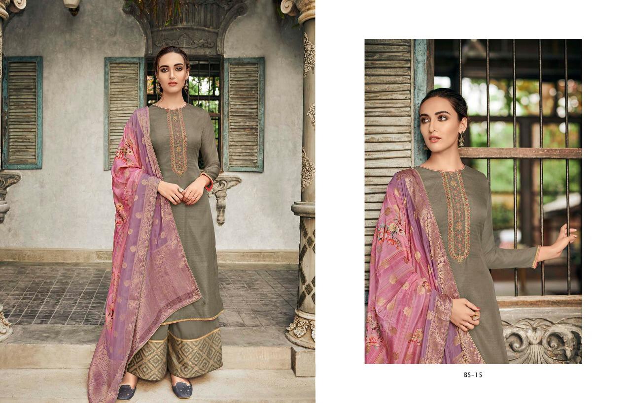 The Bride Side By Varsha Fashions Bs-11 To Bs-17 Series Suits Beautiful Stylish Fancy Colorful Party Wear & Occasional Wear Tussar Silk Embroidery Dresses At Wholesale Price