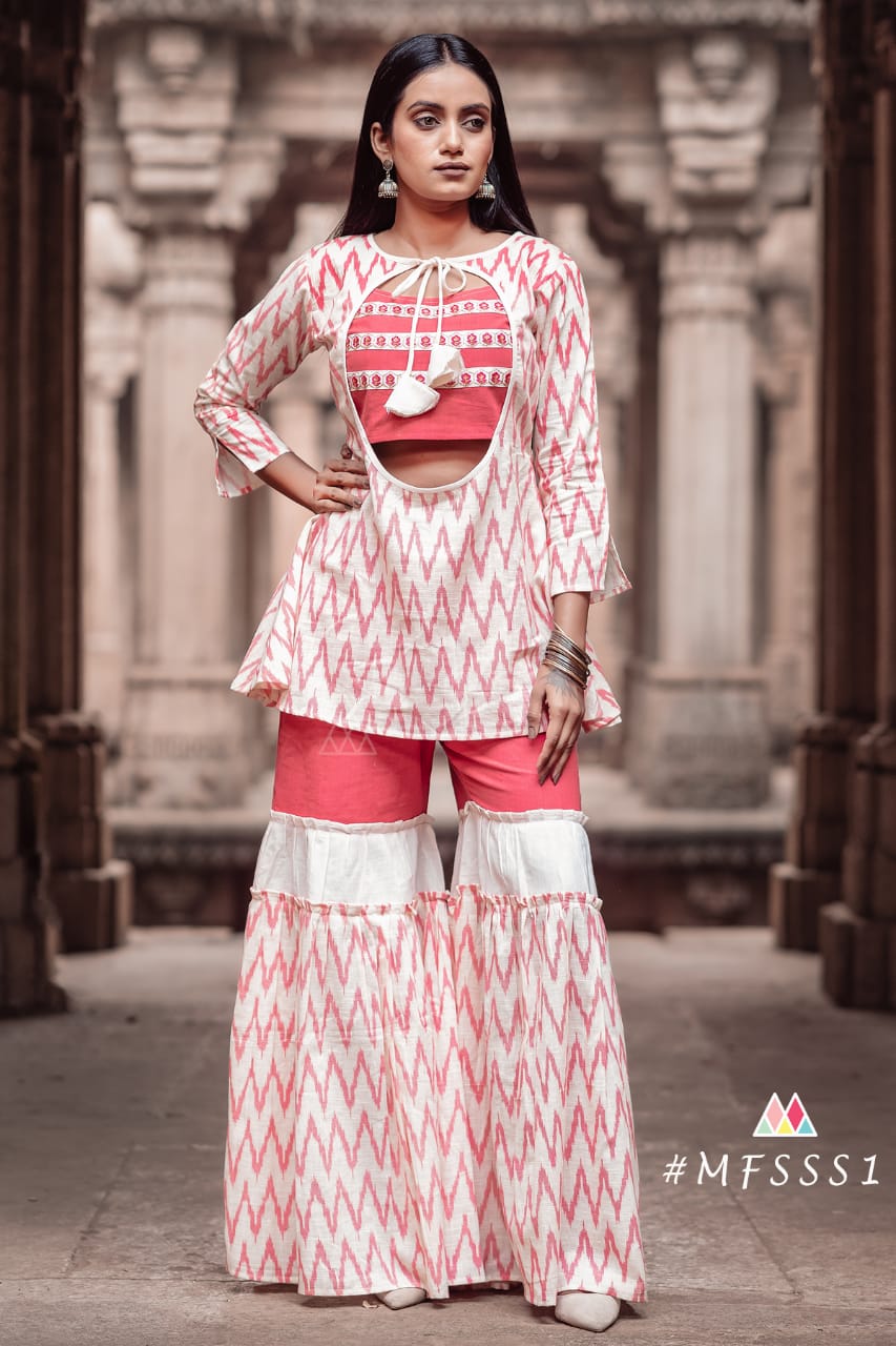 The Sharara Set By Mesmora 1 To 5 Series Collection Beutifil Festive Collection Colorful Stylish Fancy Party Wear & Festive Wear Cambric Cotton With Work Pants/ Tops At Wholesale Price