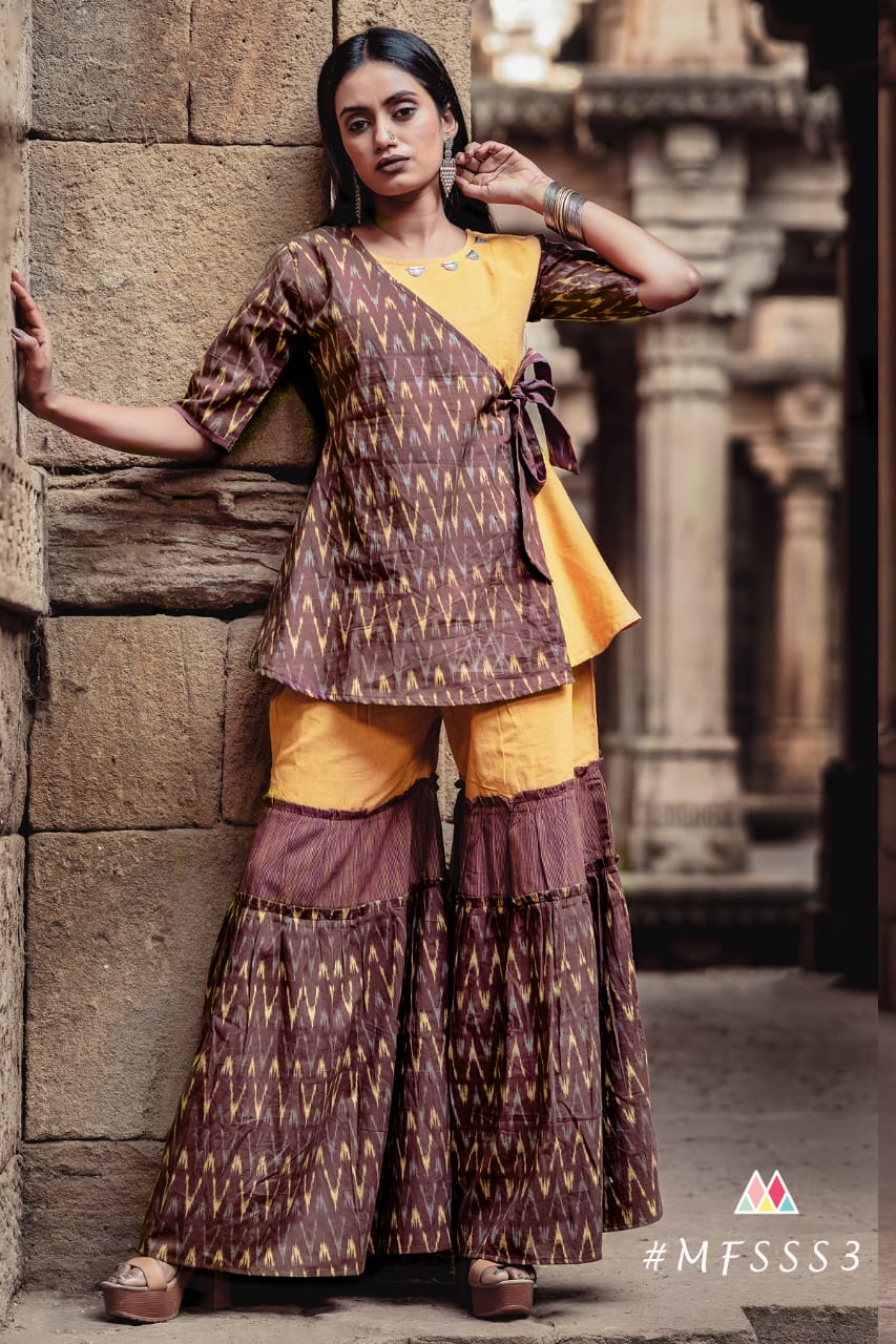 The Sharara Set By Mesmora 1 To 5 Series Collection Beutifil Festive Collection Colorful Stylish Fancy Party Wear & Festive Wear Cambric Cotton With Work Pants/ Tops At Wholesale Price