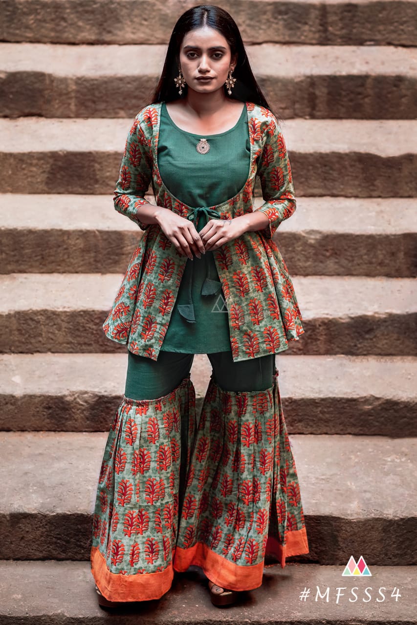 The Sharara Set By Mesmora 1 To 5 Series Collection Beutifil Festive Collection Colorful Stylish Fancy Party Wear & Festive Wear Cambric Cotton With Work Pants/ Tops At Wholesale Price